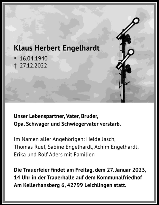 Anzeige von Klaus Herbert Engelhardt von Kölner Stadt-Anzeiger / Kölnische Rundschau / Express