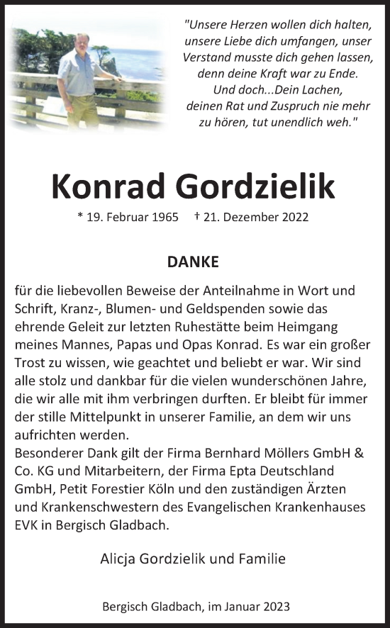 Anzeige von Konrad Gordzielik von Kölner Stadt-Anzeiger / Kölnische Rundschau / Express