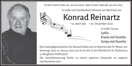 Anzeige von Konrad Reinartz von  Werbepost 