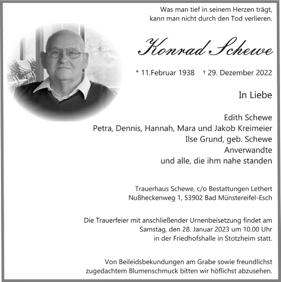 Anzeige von Konrad Schewe von  Blickpunkt Euskirchen 