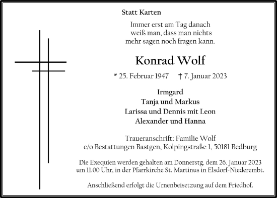 Anzeige von Konrad Wolf von  Werbepost 