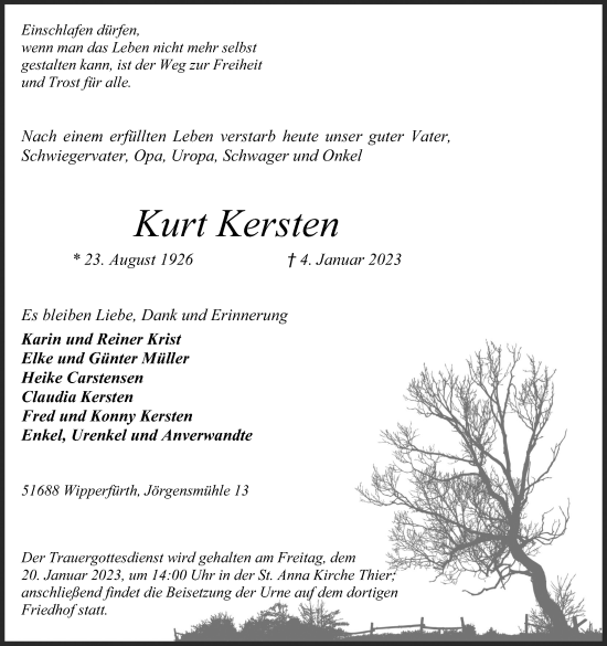 Anzeige von Kurt Kersten von Kölner Stadt-Anzeiger / Kölnische Rundschau / Express