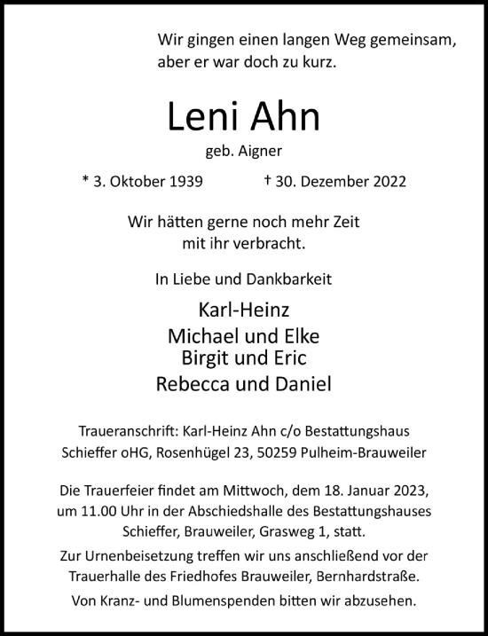 Anzeige von Leni Ahn von  Wochenende 