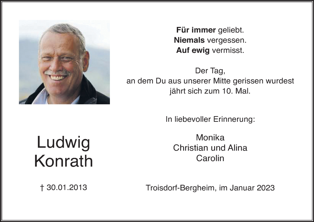  Traueranzeige für Ludwig Konrath vom 28.01.2023 aus Kölner Stadt-Anzeiger / Kölnische Rundschau / Express