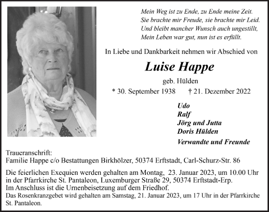 Anzeige von Luise Happe von  Werbepost 