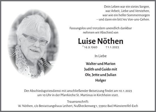 Anzeige von Luise Nöthen von  Blickpunkt Euskirchen 