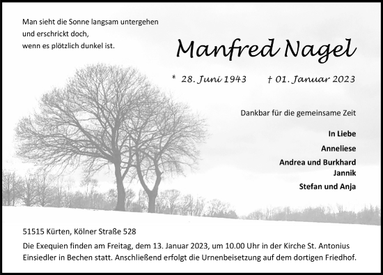 Anzeige von Manfred Nagel von  Bergisches Handelsblatt 
