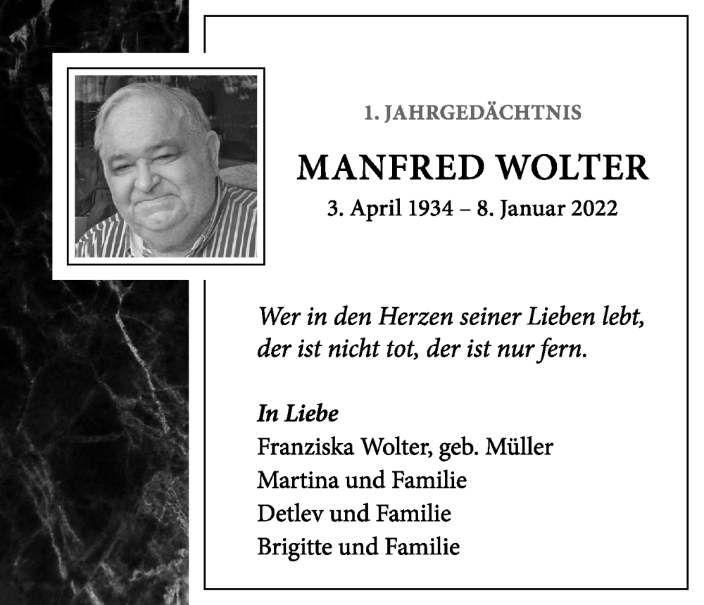  Traueranzeige für Manfred Wolter vom 07.01.2023 aus Kölner Stadt-Anzeiger / Kölnische Rundschau / Express