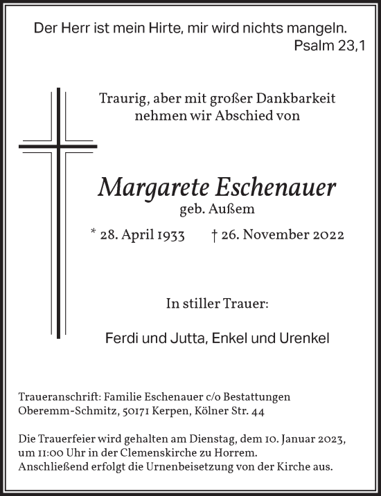 Anzeige von Margarete Eschenauer von  Werbepost 
