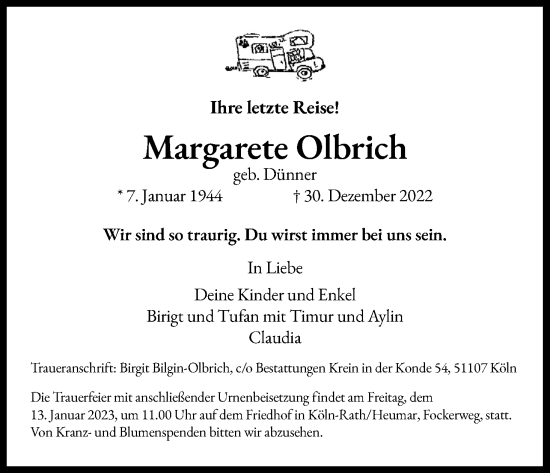 Anzeige von Margarete Olbrich von Kölner Stadt-Anzeiger / Kölnische Rundschau / Express