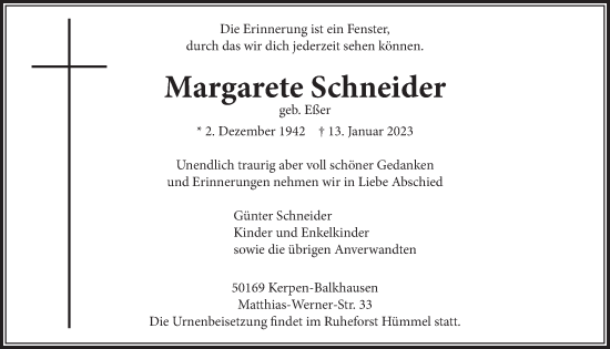 Anzeige von Margarete Schneider von  Werbepost 
