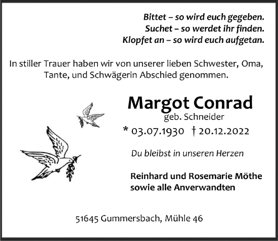 Anzeige von Margot Conrad von  Anzeigen Echo 