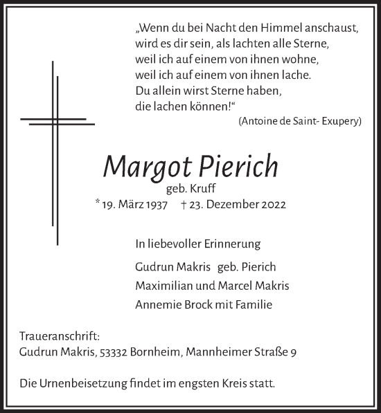 Anzeige von Margot Pierich von  Schlossbote/Werbekurier  Werbepost 