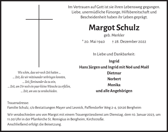 Anzeige von Margot Schulz von  Werbepost 
