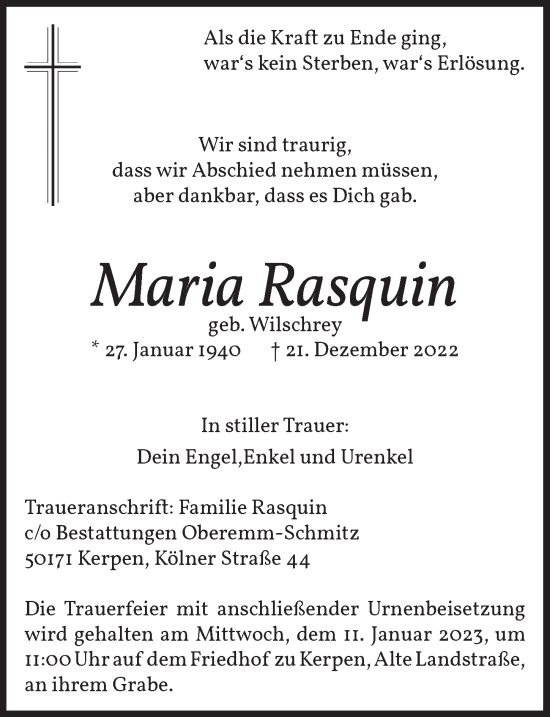 Anzeige von Maria Rasquin von  Werbepost 