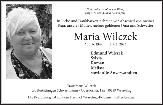 Anzeige von Maria Wilczek von  Schlossbote/Werbekurier 