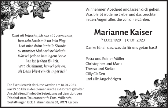 Anzeige von Marianne Kaiser von  Werbepost 
