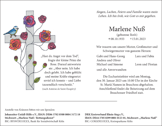 Anzeige von Marlene Nuß von Kölner Stadt-Anzeiger / Kölnische Rundschau / Express