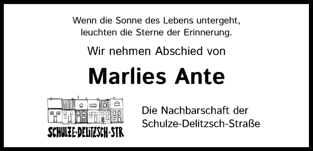  Traueranzeige für Marlies Ante vom 07.01.2023 aus Kölner Stadt-Anzeiger / Kölnische Rundschau / Express