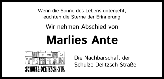 Anzeige von Marlies Ante von Kölner Stadt-Anzeiger / Kölnische Rundschau / Express