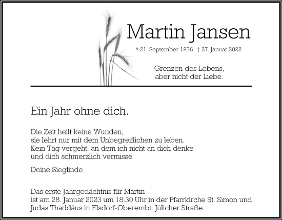 Anzeige von Martin Jansen von Kölner Stadt-Anzeiger / Kölnische Rundschau / Express