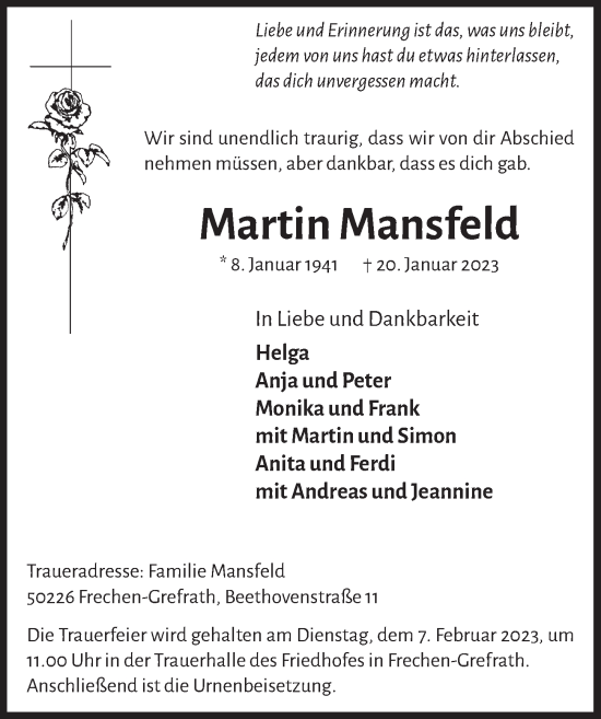 Anzeige von Martin Mansfeld von  Wochenende 