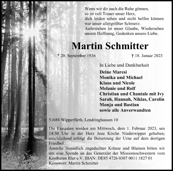 Anzeige von Martin Schmitter von Kölner Stadt-Anzeiger / Kölnische Rundschau / Express