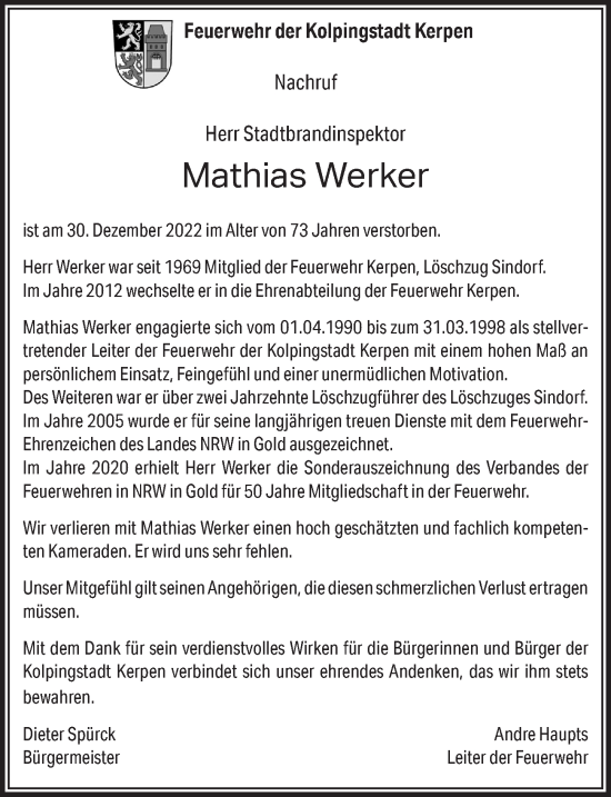 Anzeige von Mathias Werker von  Werbepost 