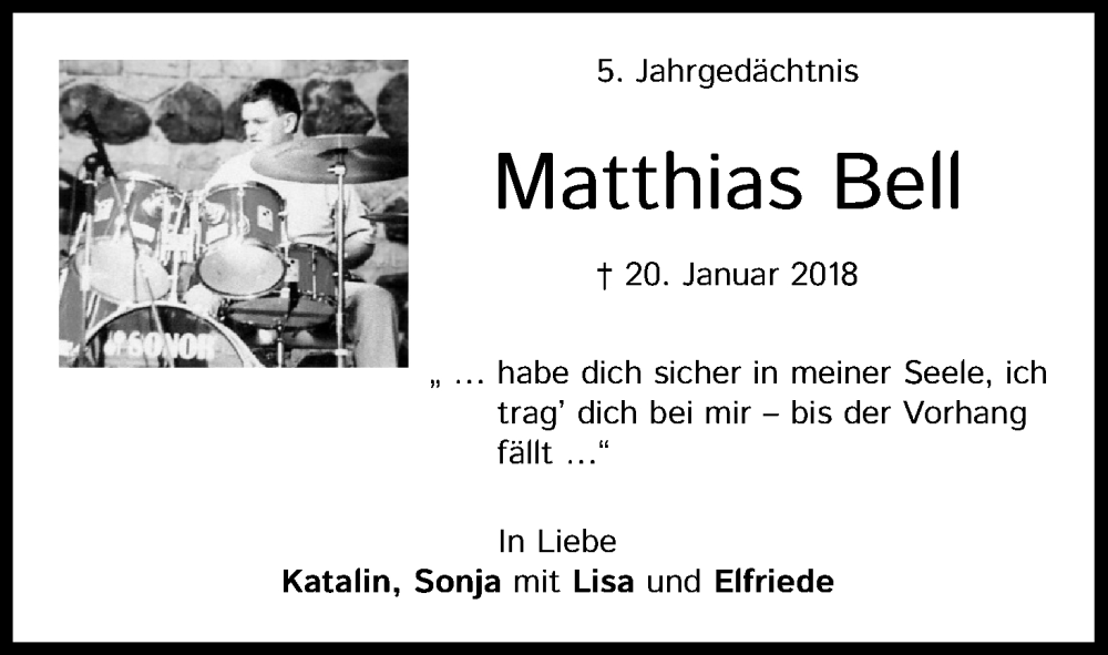  Traueranzeige für Matthias Bell vom 21.01.2023 aus Kölner Stadt-Anzeiger / Kölnische Rundschau / Express