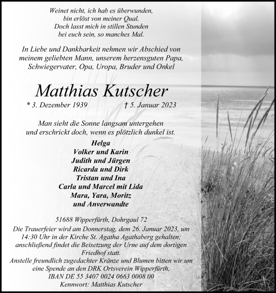 Anzeige von Matthias Kutscher von Kölner Stadt-Anzeiger / Kölnische Rundschau / Express