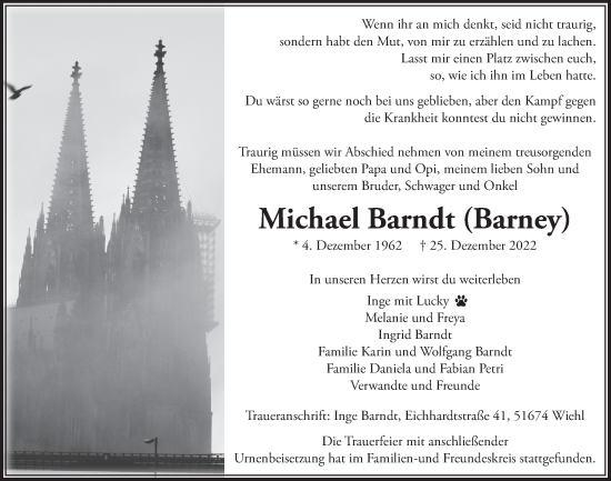 Anzeige von Michael Barndt von  Anzeigen Echo 