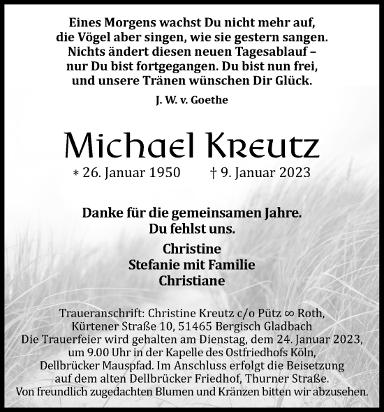 Anzeige von Michael Kreutz von Kölner Stadt-Anzeiger / Kölnische Rundschau / Express