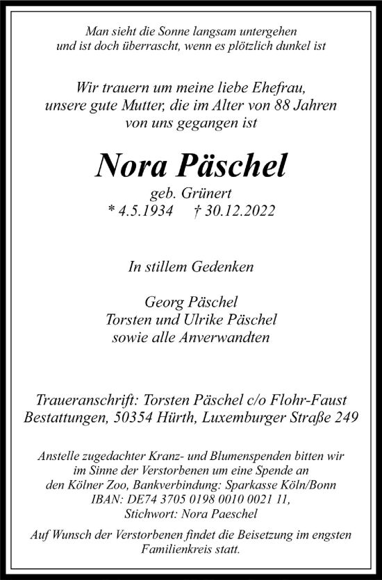 Anzeige von Nora Päschel von  Wochenende 