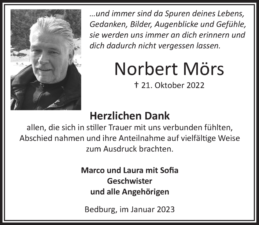  Traueranzeige für Norbert Mörs vom 06.01.2023 aus  Werbepost 