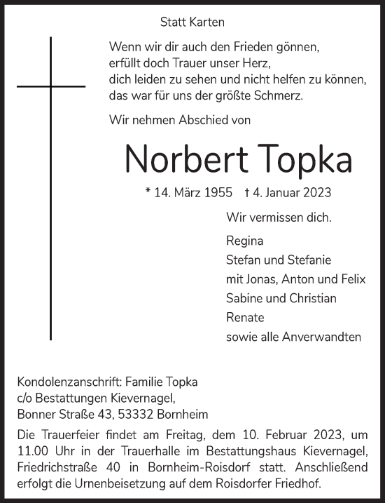 Anzeige von Norbert Topka von  Schaufenster/Blickpunkt 