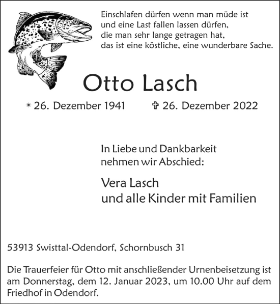Anzeige von Otto Lasch von  Schaufenster/Blickpunkt 