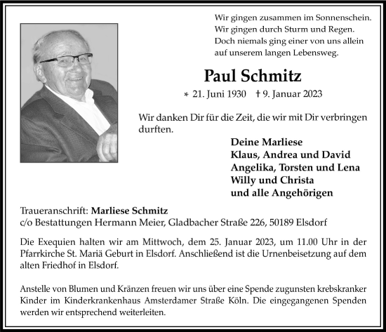 Anzeige von Paul Schmitz von  Werbepost 
