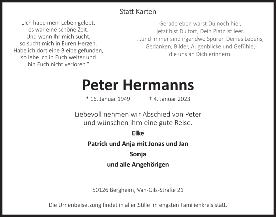 Anzeige von Peter Hermanns von  Werbepost 