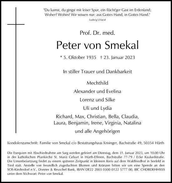 Anzeige von Peter von Smekal von Kölner Stadt-Anzeiger / Kölnische Rundschau / Express