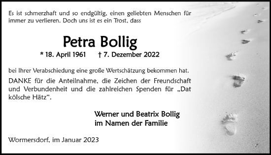 Anzeige von Petra Bollig von  Schaufenster/Blickpunkt 