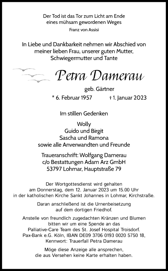 Anzeige von Petra Damerau von Kölner Stadt-Anzeiger / Kölnische Rundschau / Express