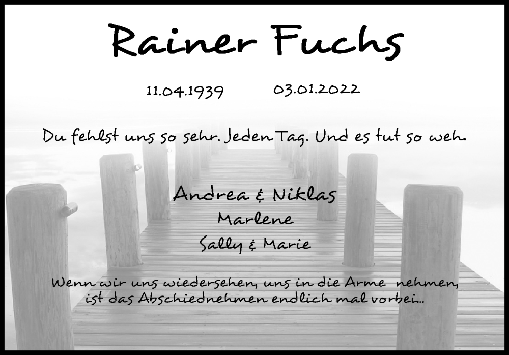  Traueranzeige für Rainer Fuchs vom 07.01.2023 aus Kölner Stadt-Anzeiger / Kölnische Rundschau / Express