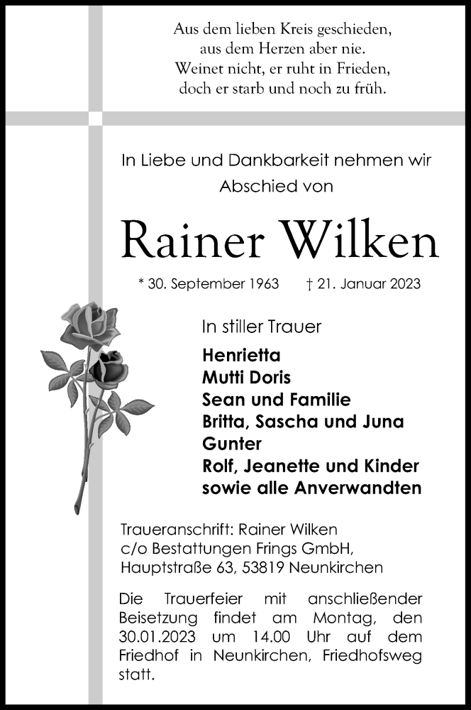  Traueranzeige für Rainer Wilken vom 25.01.2023 aus Kölner Stadt-Anzeiger / Kölnische Rundschau / Express