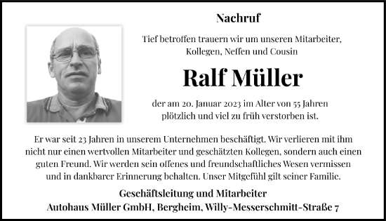 Anzeige von Ralf Müller von  Werbepost 