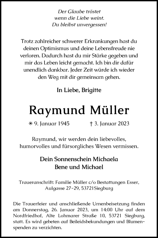 Anzeige von Raymund Müller von Kölner Stadt-Anzeiger / Kölnische Rundschau / Express