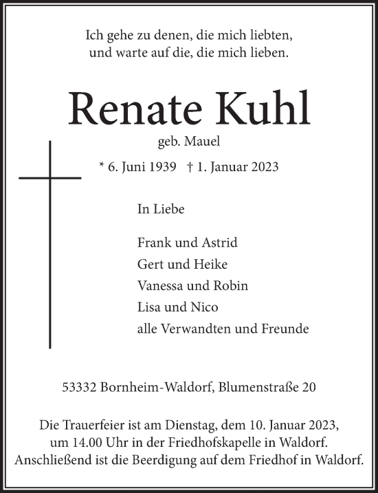 Anzeige von Renate Kuhl von  Schaufenster/Blickpunkt 