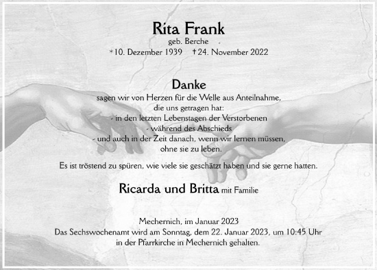 Anzeige von Rita Frank von  Blickpunkt Euskirchen 