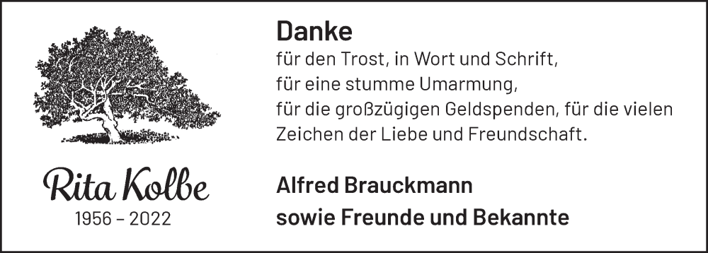  Traueranzeige für Rita Kolbe vom 20.01.2023 aus  Werbepost 
