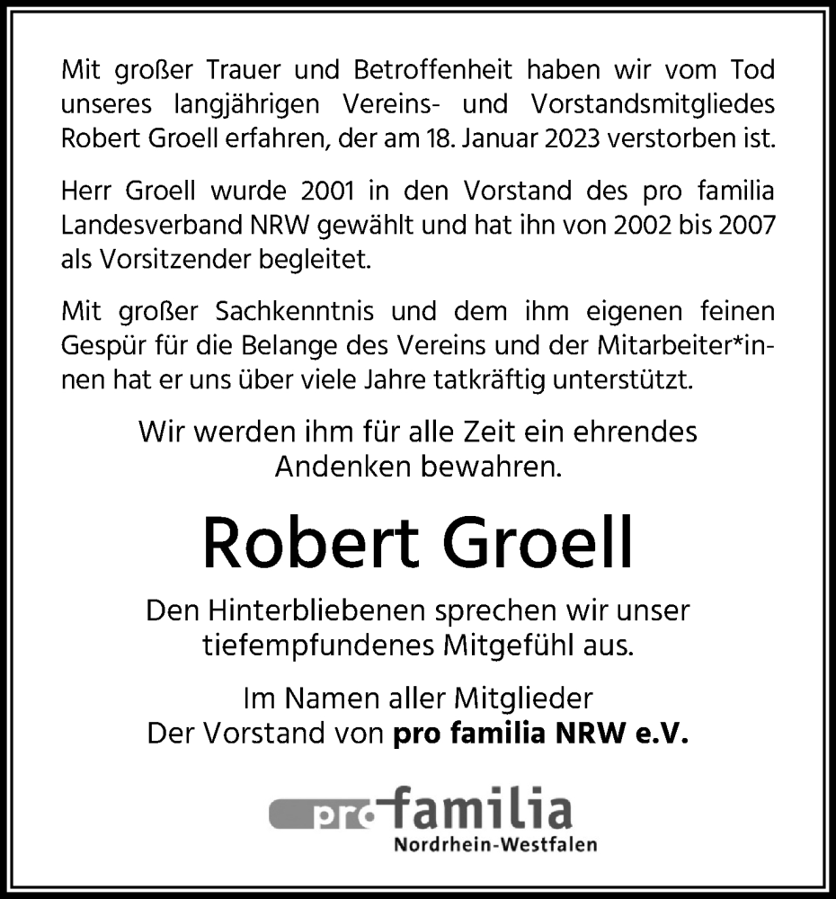  Traueranzeige für Robert Groell vom 28.01.2023 aus Kölner Stadt-Anzeiger / Kölnische Rundschau / Express