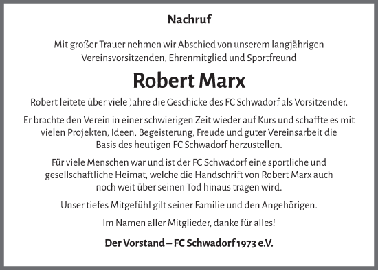 Anzeige von Robert Marx von  Schlossbote/Werbekurier 